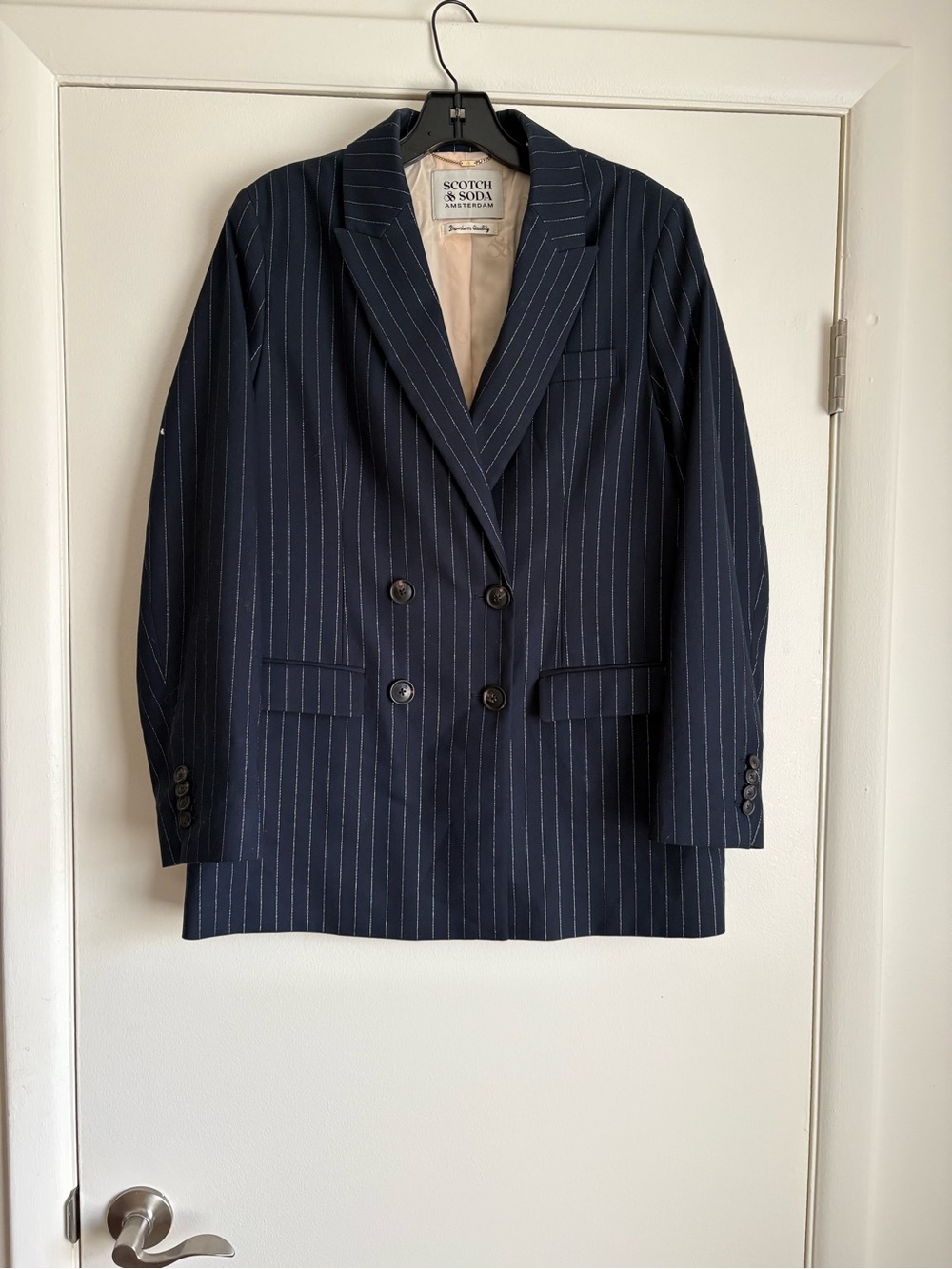 Scotch & Soda Women’s Navy Pinstripe Double-Breasted Blazer